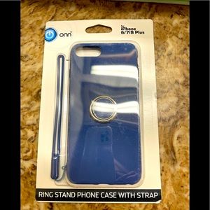 New ONN Walmart iPhone 6,7,8 Plus case blue with strap and ring that rotates